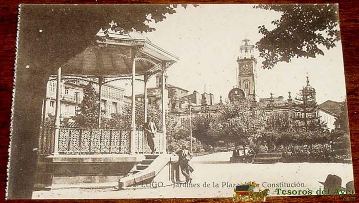 Antigua postal de lugo - jardines de la plaza de la constitucion - no circulada - ed. grafos.