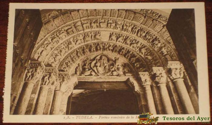 Antigua postal de tudela - navarra - portico romanico de la magdalena - ed. l. roisin - no circulada