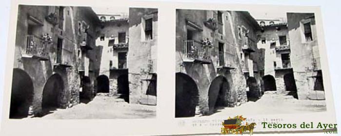 Antigua foto estereoscopica de pueblos tipicos de españa - lerida - sarroca de ballera - 6 x 13 cms 