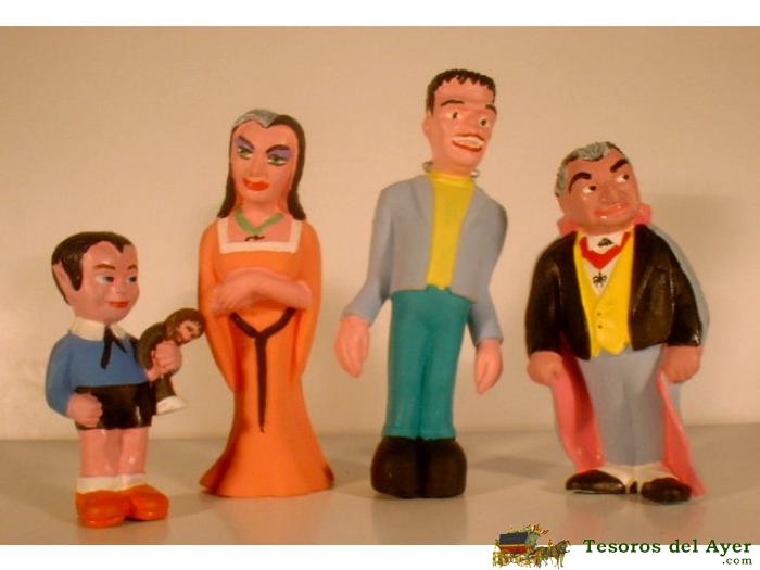 The munsters - la familia addams serie tv. años 60 muy rara raro set de 4 muñecos de goma  la famili