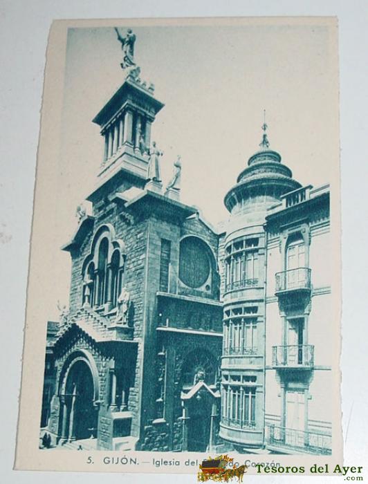 Antigua postal de gijon - asturias - iglesia del sagrado corazon - sin circular - ed. l.roisin.