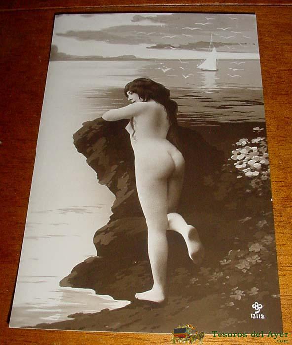 Antigua postal original de mujer desnuda - edicion  francesa trebol 13112 - 1920 aproximadamente - d