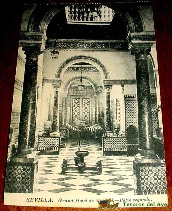 Antigua postal de sevilla - grand hotel de madrid - patio segundo - no circulada.