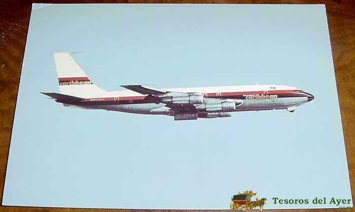 Antigua foto postal avion caribbean air boeing 707 - no circulada - ed. dennis & sons.