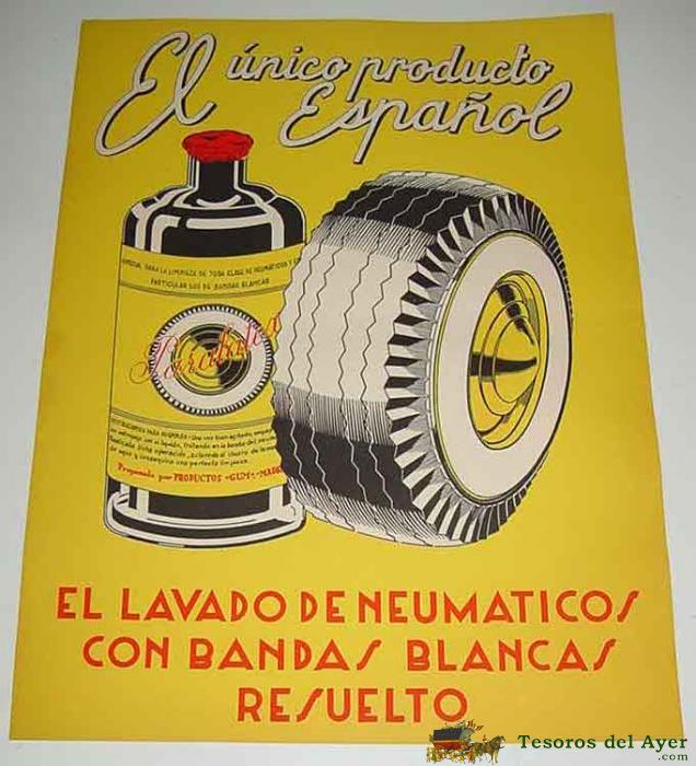 Antiguo cartel de publiciadad del producto para neumaticos paralatex - el unico producto español - c