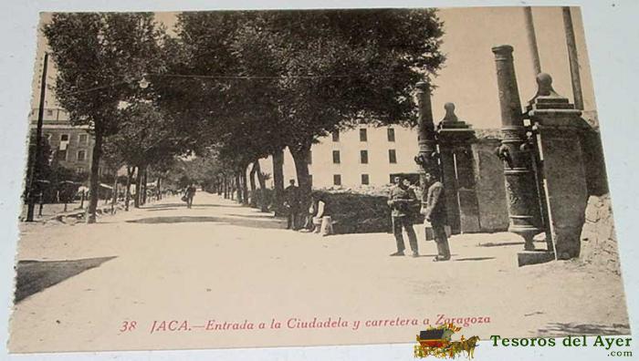Antigua postal de jaca (huesca) . entrada a la ciudadela y carretera a zaragoza - edicion f.h. jaca 