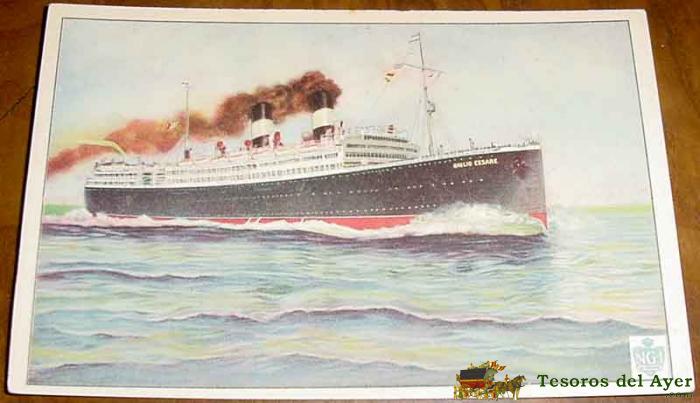 Antigua postal  de el vapor giulio cesare . con publicidad de navigazione generale italiana - sin ci