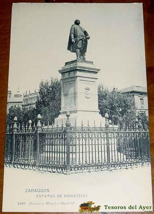 Antigua postal de zaragoza - estatua de pignatelli - 1208 - ed. hauser y menet - no circulada - sin 
