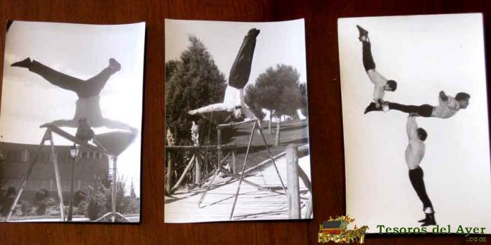 3 antiguas fotografias de artistas de circo miden un poquito menos que una postal 13 x 9 cms. buen