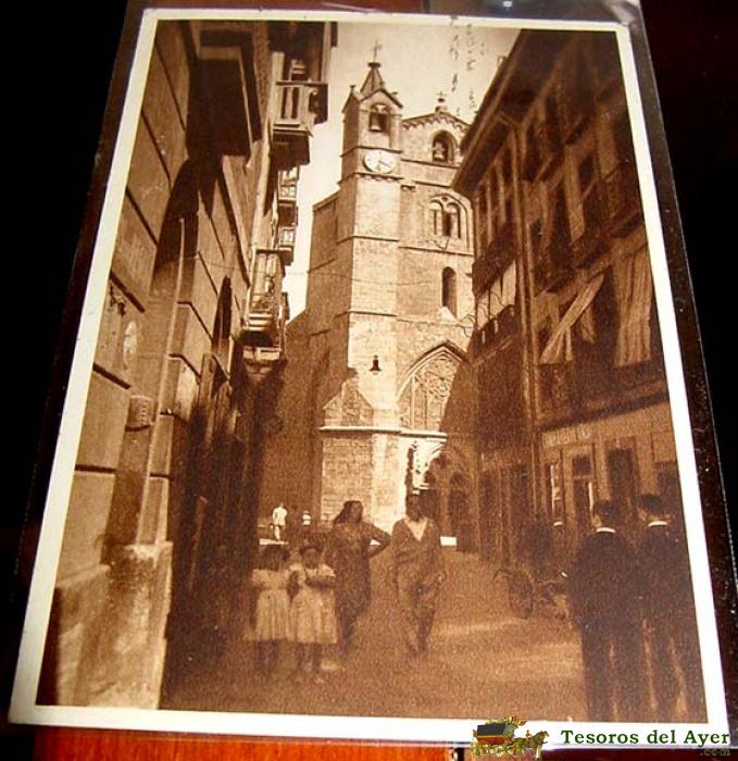 Antigua postal de san sebastian- iglesia de san vicente- galarza- circulada con sello años 50